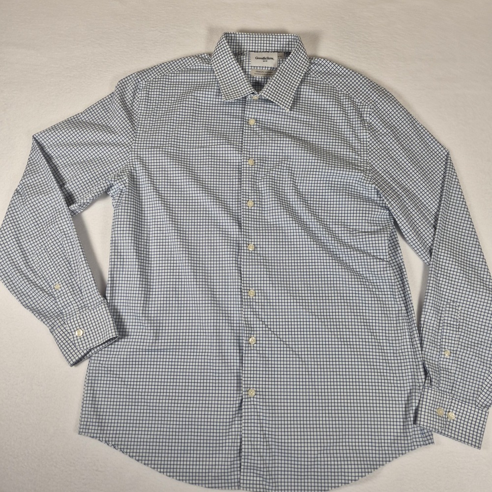 Goodfellow Button Down Mens L Blue White Excellent Plaid Long Sleeve Shirt